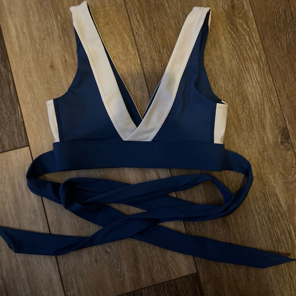 SOLID & STRIPED Mia Wrap Bra Midnight Blue & White